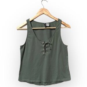 Sage Green Lace-Up Tank Top Pirate Revival Coastal Boho Spring Summer